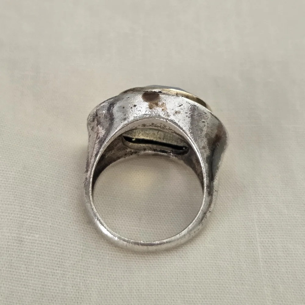 Facet Cut Moonstone Silvertone Fashion Ring